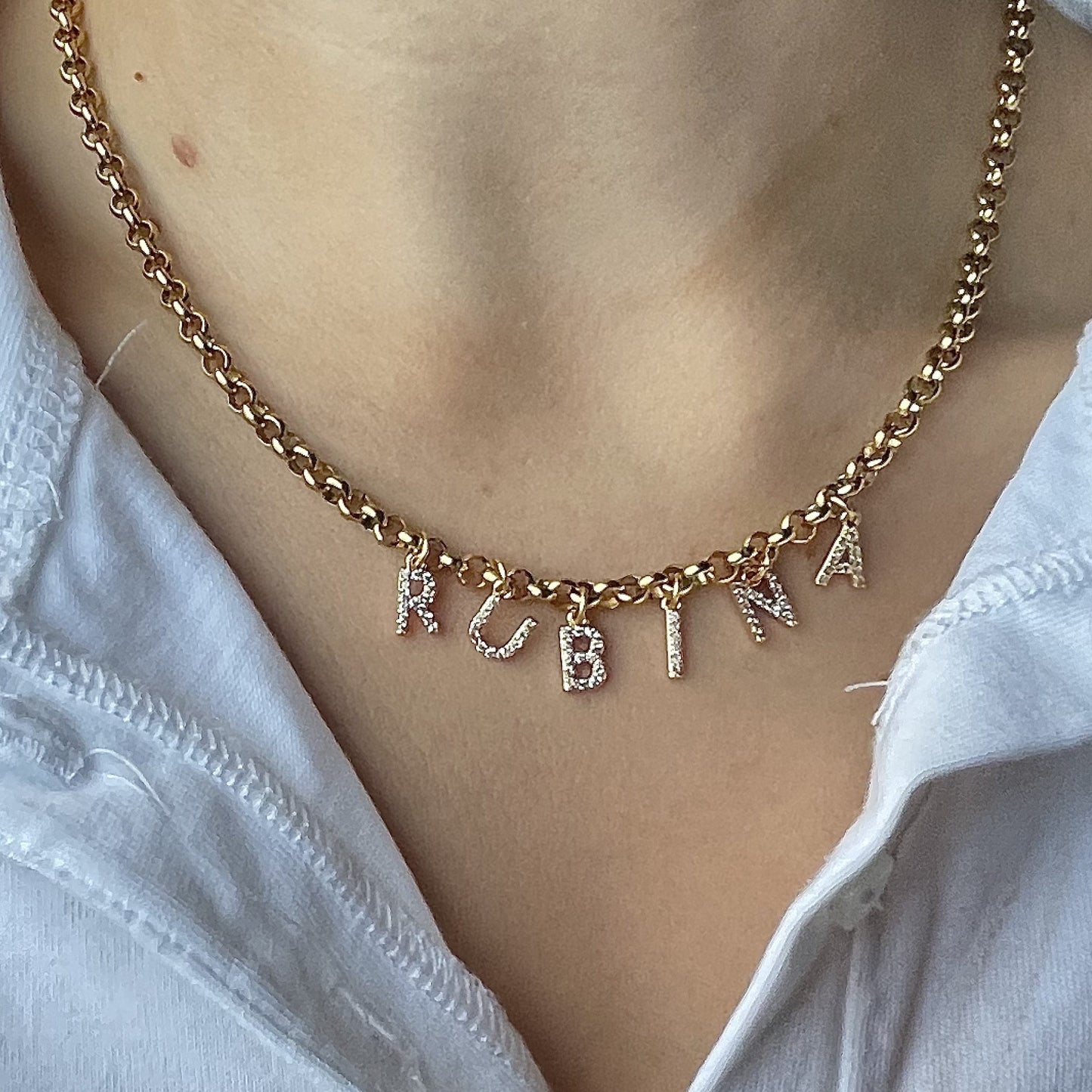 Skreddersy ditt Ball Chain Initial smykke Gull Halskjede med diamant bokstaver