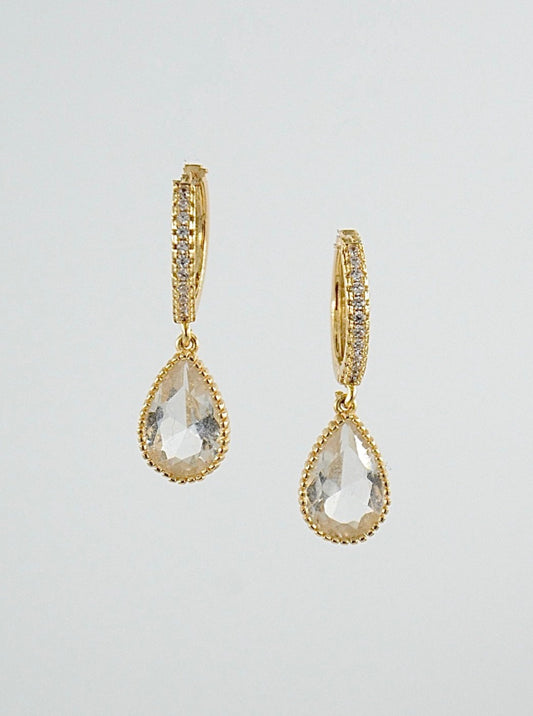 Diamond Drop Hoops Gull Diamant Statment Øredobb